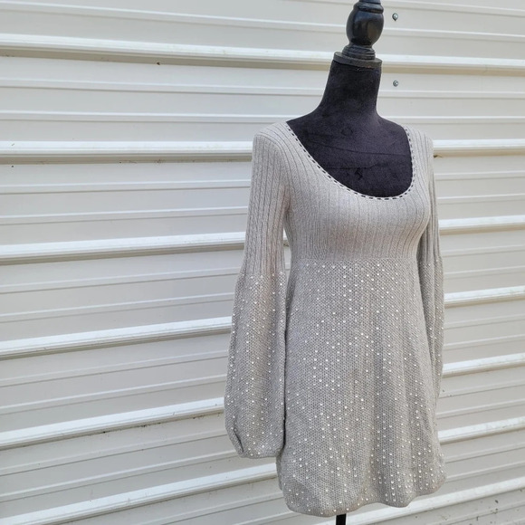 Marciano Cashmere Wool Rabit Sequin Gray Bubble Long Sleeve Sweater Dress XS - Picture 6 of 13